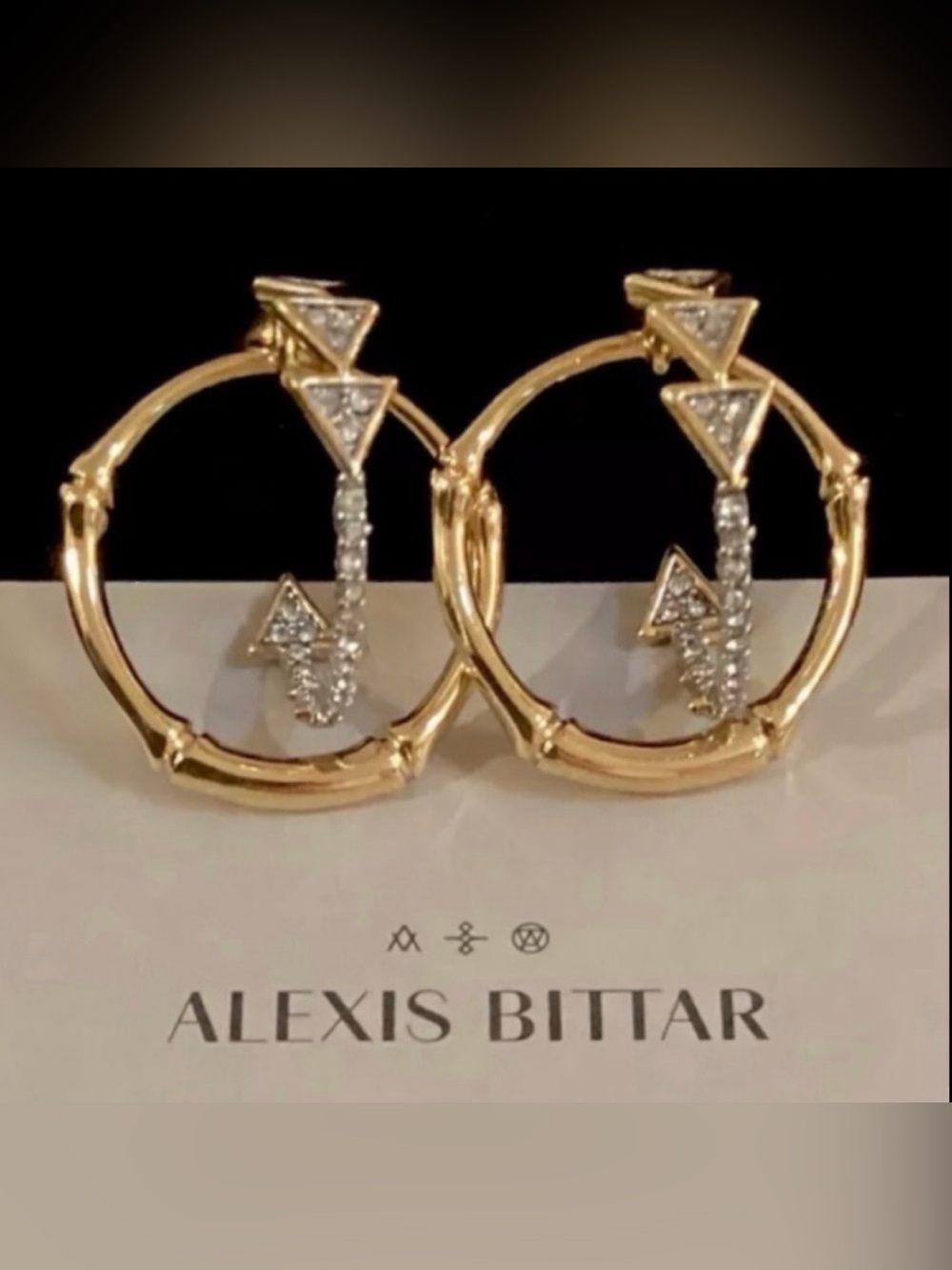 ALEXIS BITTAR Earrings Bamboo Crystal Double Hoop 2 Two Tone MY30 JN11